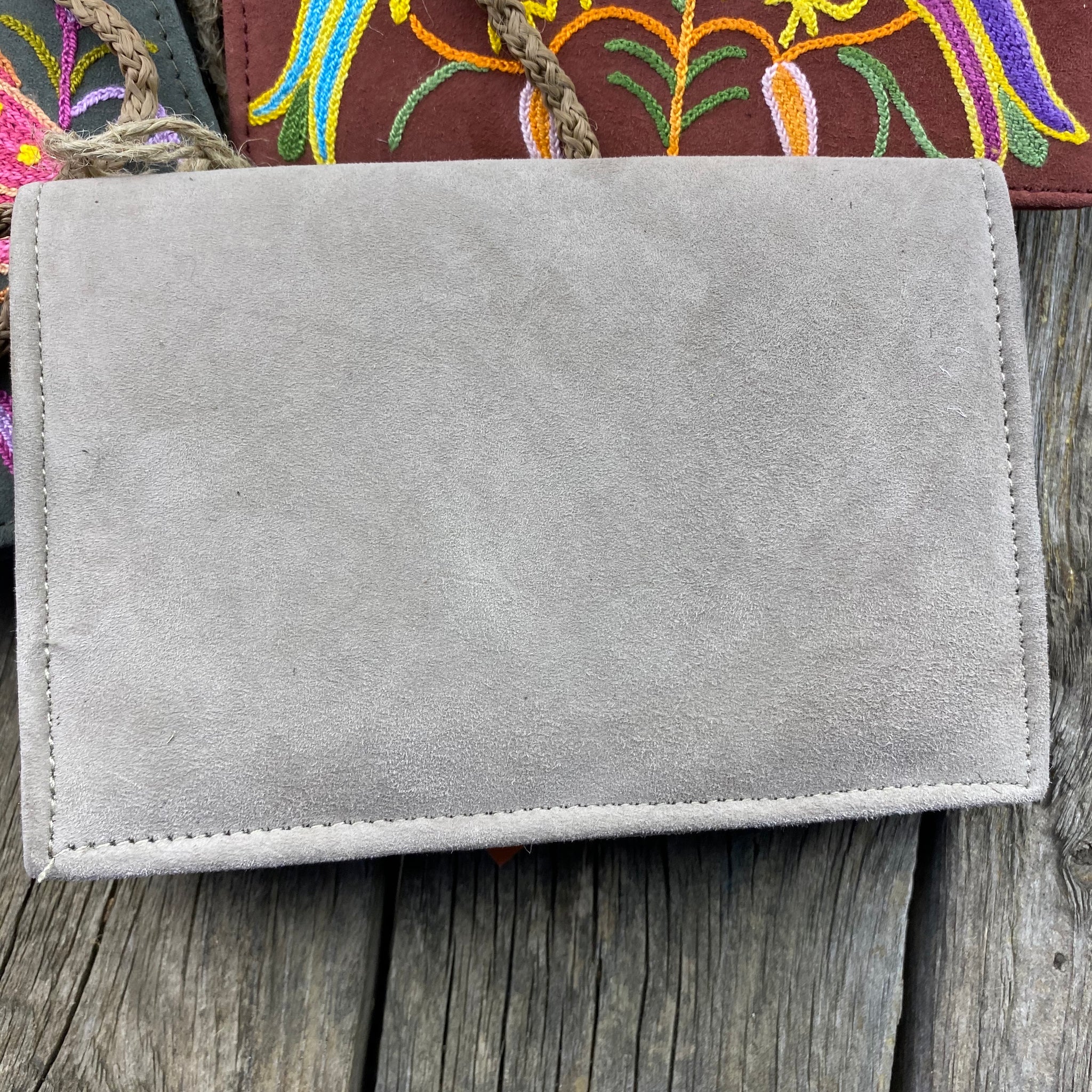 Fair Trade Ethical Embroidered Suede Handbag One Bird Design - Assorted