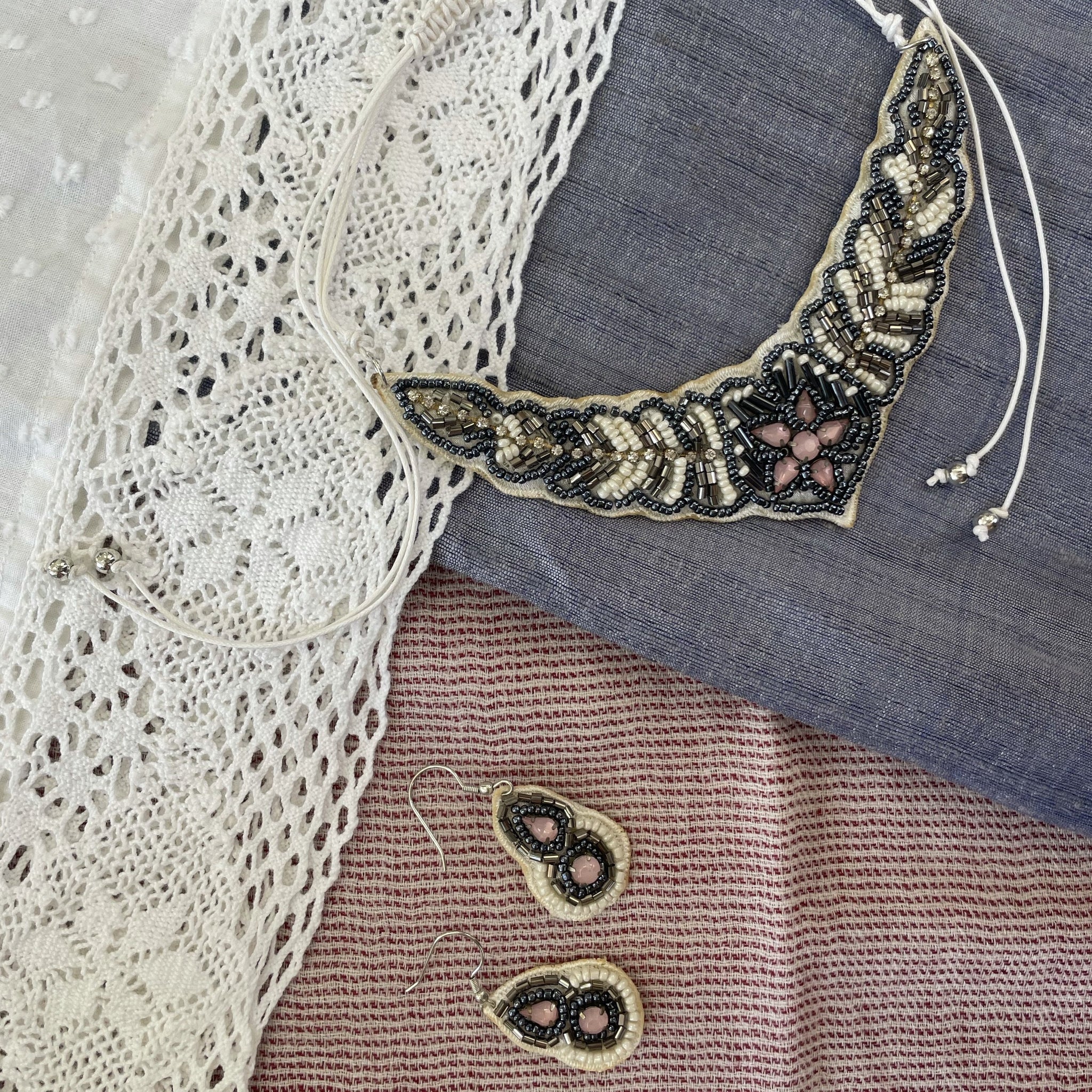 Fair Trade Pink Snowflake Beaded Necklace and Earring Jewellery Set