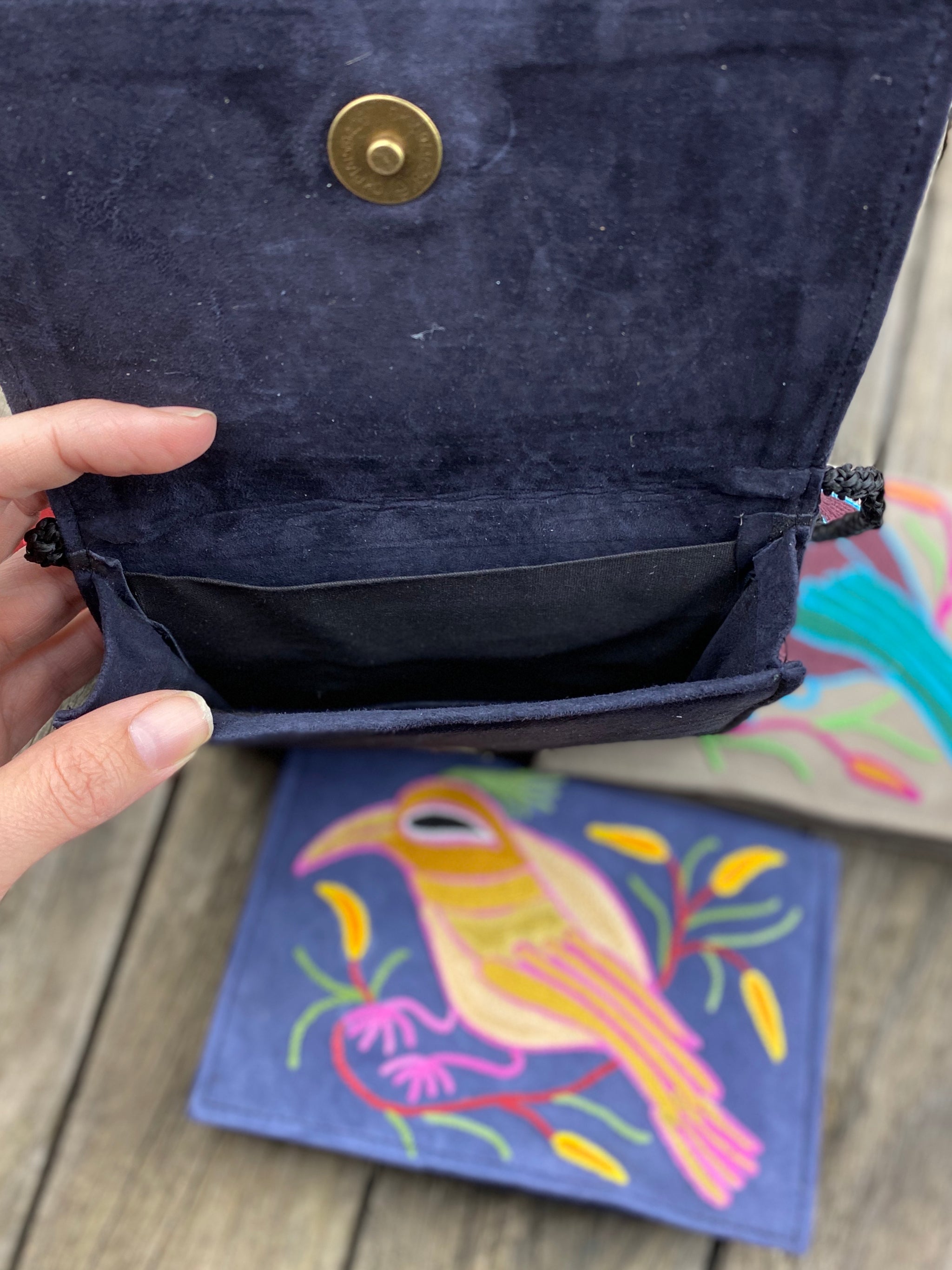Fair Trade Ethical Embroidered Suede Handbag One Bird Design - Assorted