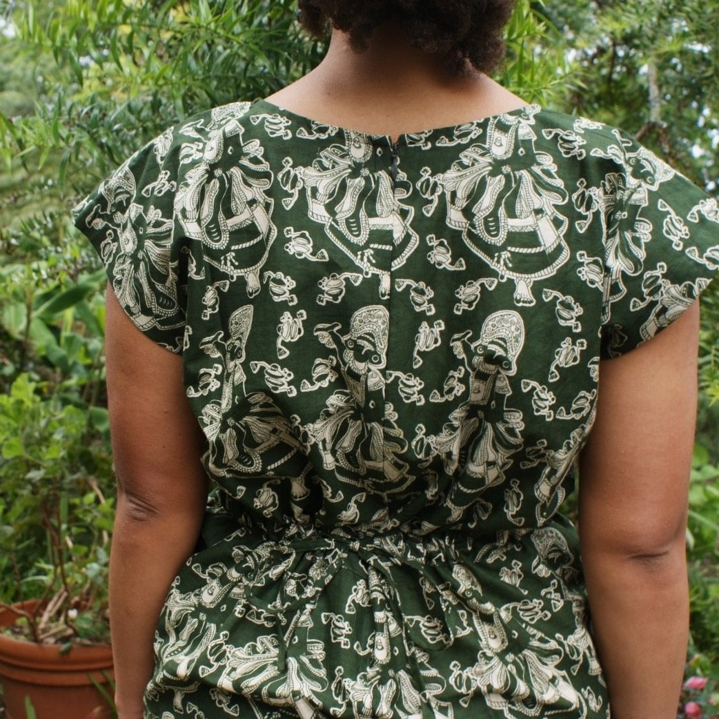 Fair Trade Cotton Green Dancer Design Zippered Jumpsuit