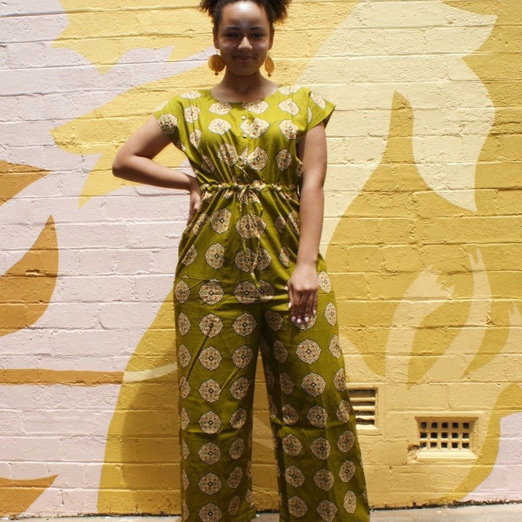Fair Trade Cotton Jumpsuits Green Mandala Design