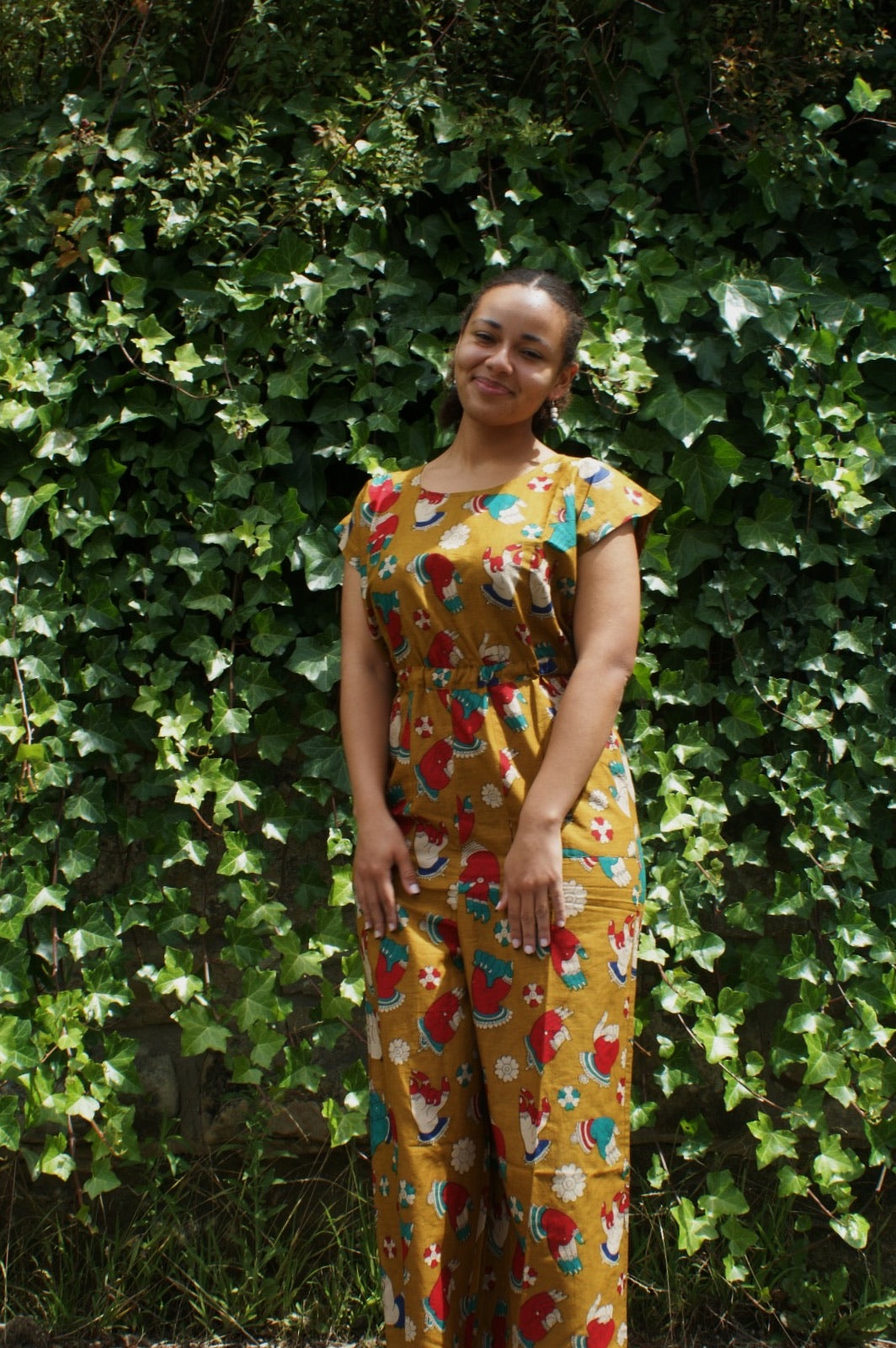 Fair Trade Cotton Hand Motif Design Zippered Jumpsuit