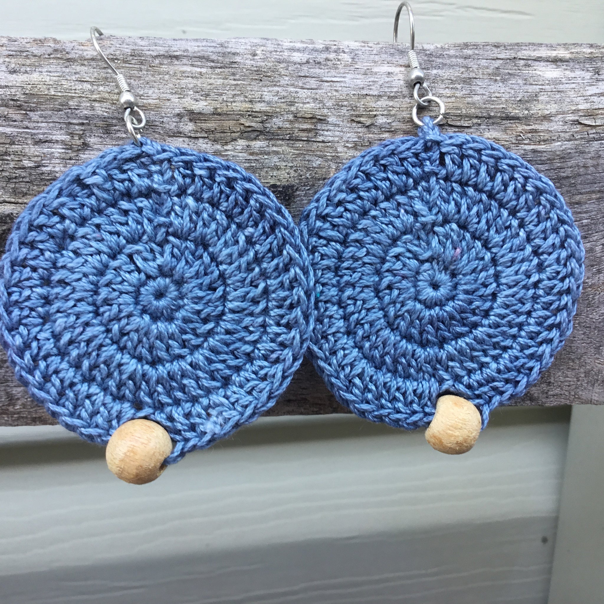 Fair Trade Earrings Tatted with Hanging Wooden Bead