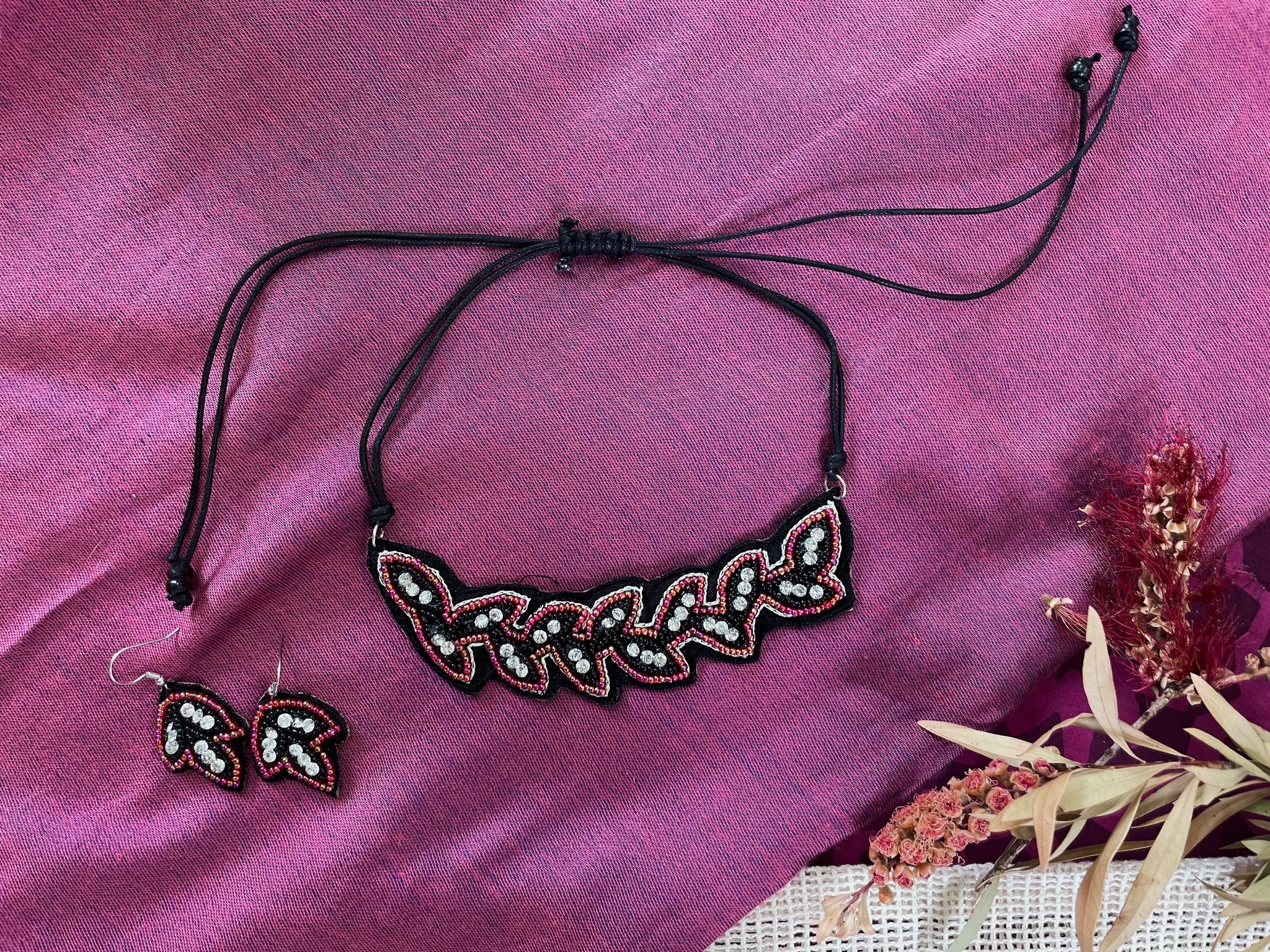 Fair Trade Ethical Beaded Falling Midnight Necklace and Earrings Jewellery