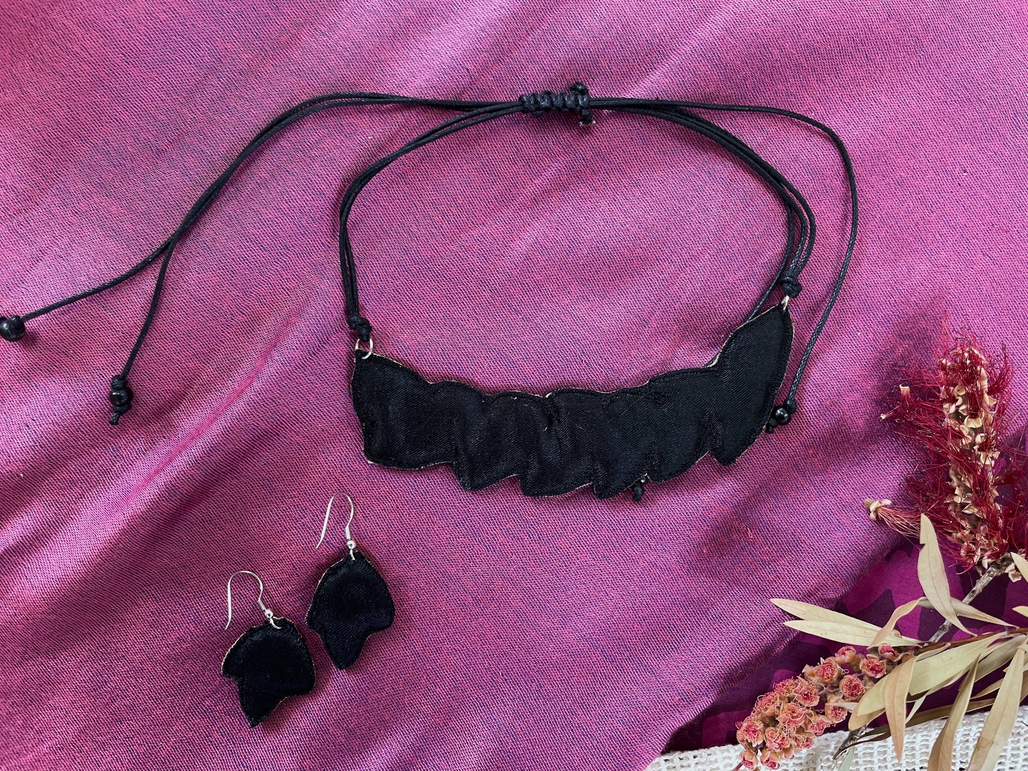 Fair Trade Ethical Beaded Falling Midnight Necklace and Earrings Jewellery