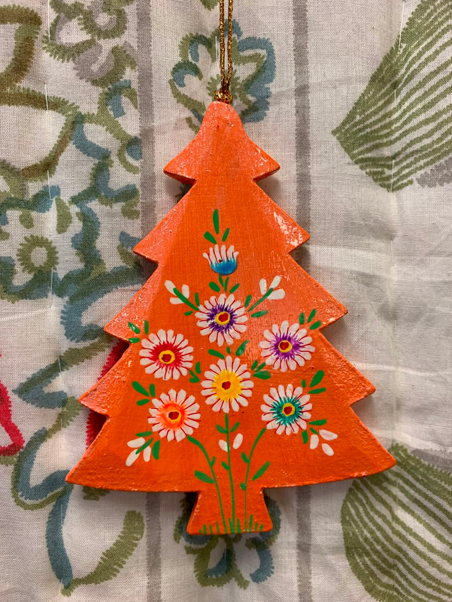 Hand Painted Wooden Large Christmas Tree Decoration - Modern Flower Design – Fair Trade Kashmiri Christmas Ornament