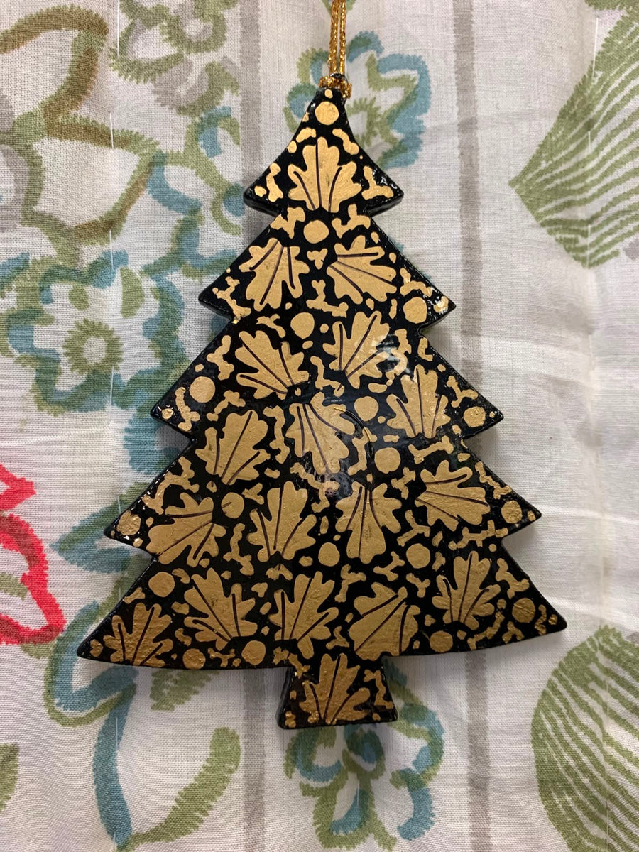 Hand Painted Wooden Large Christmas Tree Decoration - Traditional Chinar Leaf Design – Fair Trade Kashmiri Christmas Ornament