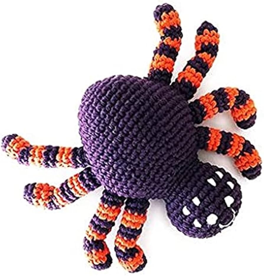 Spider Rattle – Handmade Organic Cotton Purple Baby Toy - Pebble