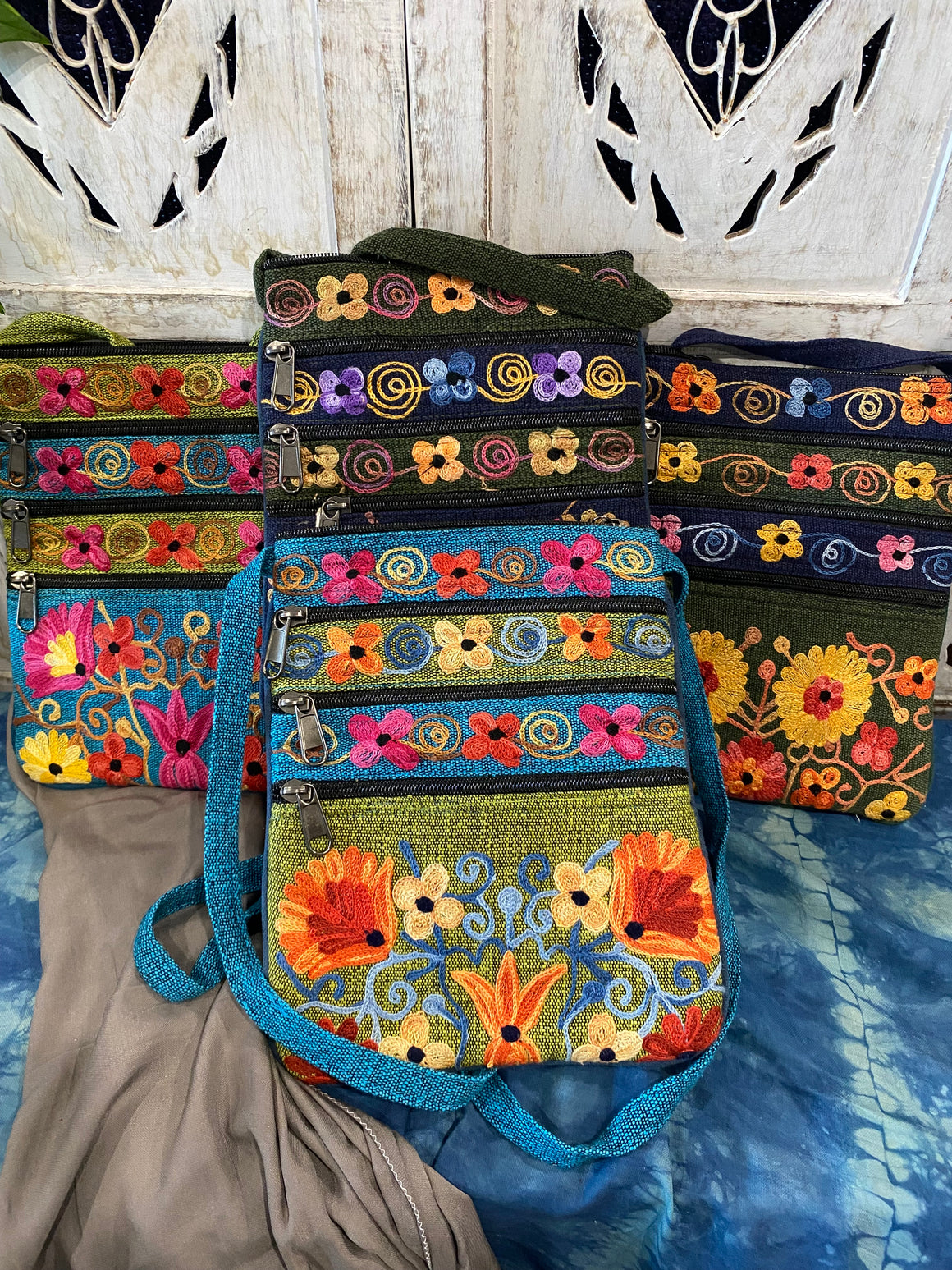 LWH Embroidered Five Zip Shoulder Bags