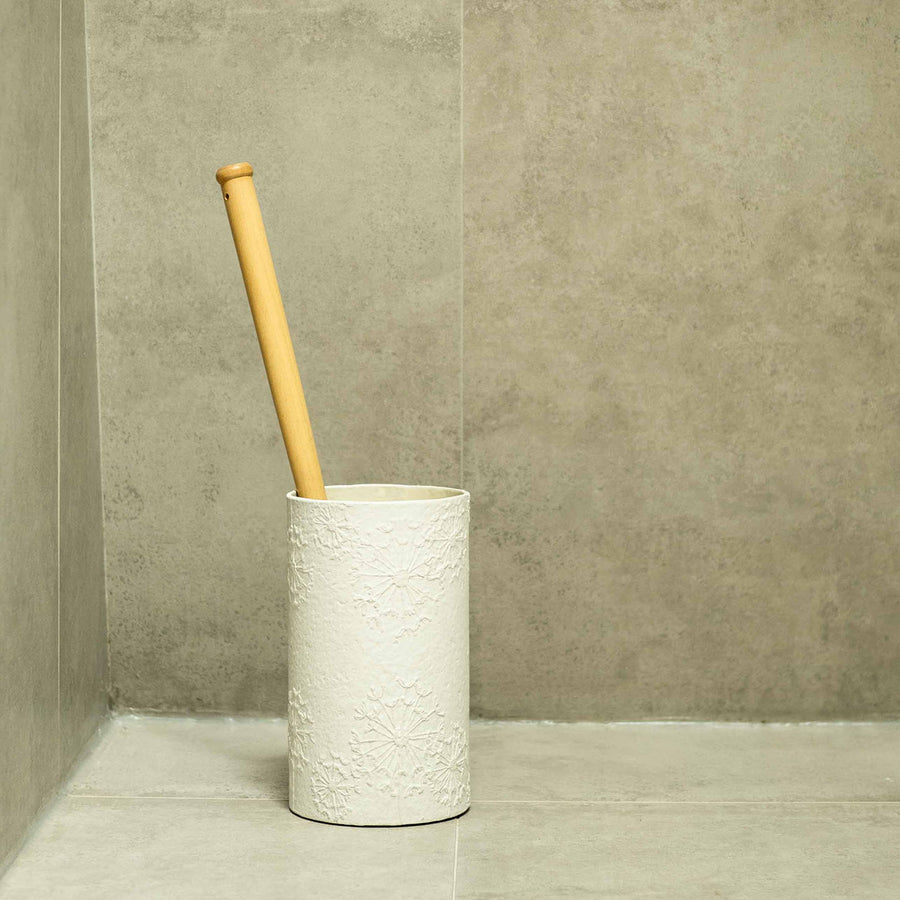 ECO MAX Toilet Brush Holder Paper Pottery - Concrete / White Dandelion