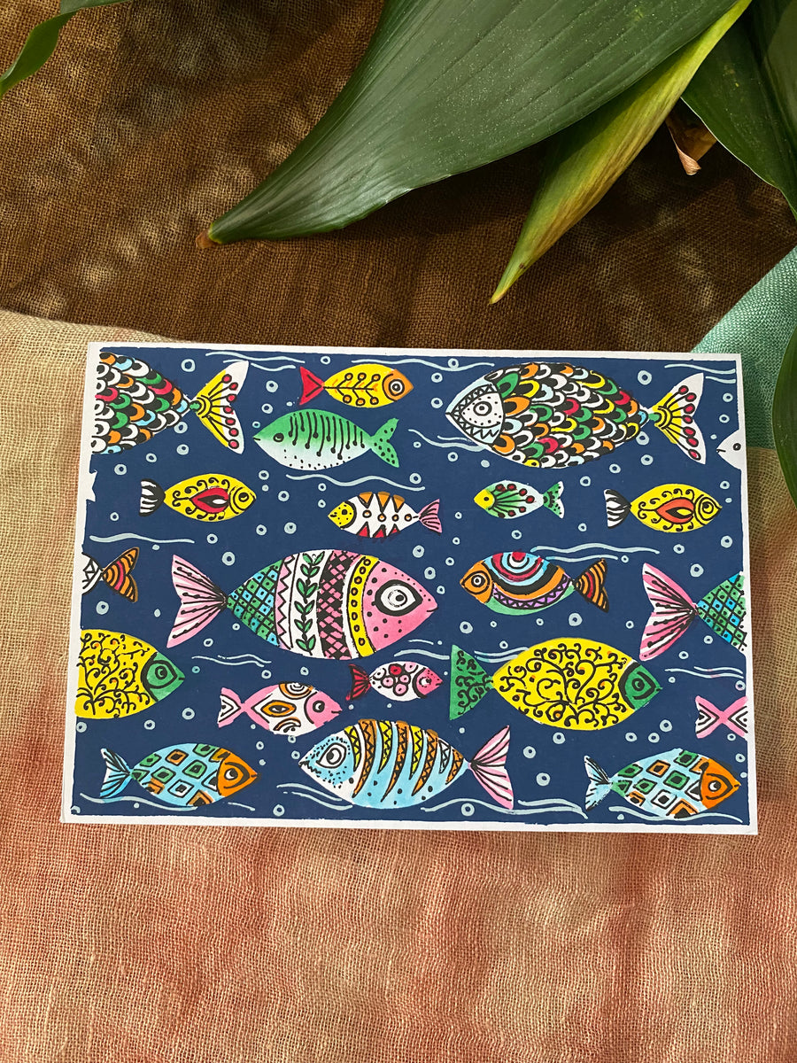 Funky Fish – Fair Trade, Hand Screen Printed Greeting Card (Silence India)