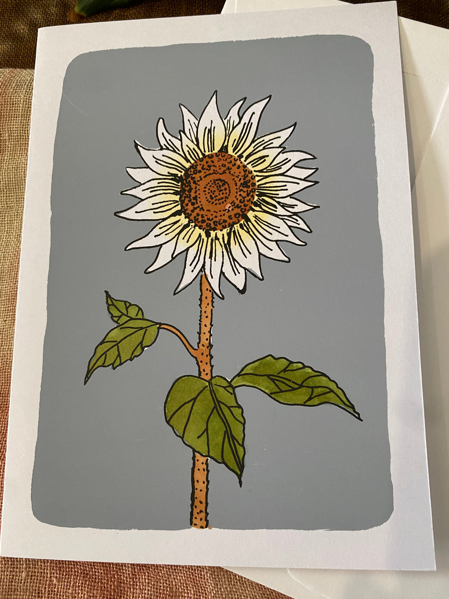 Standing Tall Sunflower – Fair Trade, Hand Screen Printed, Greeting Card (Silence India)