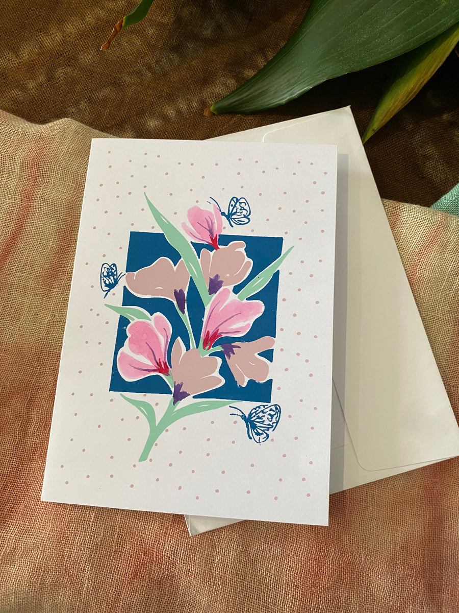 Botanical Lily Bunch – Fair Trade, Hand Screen Printed  Greeting Card (Silence India)