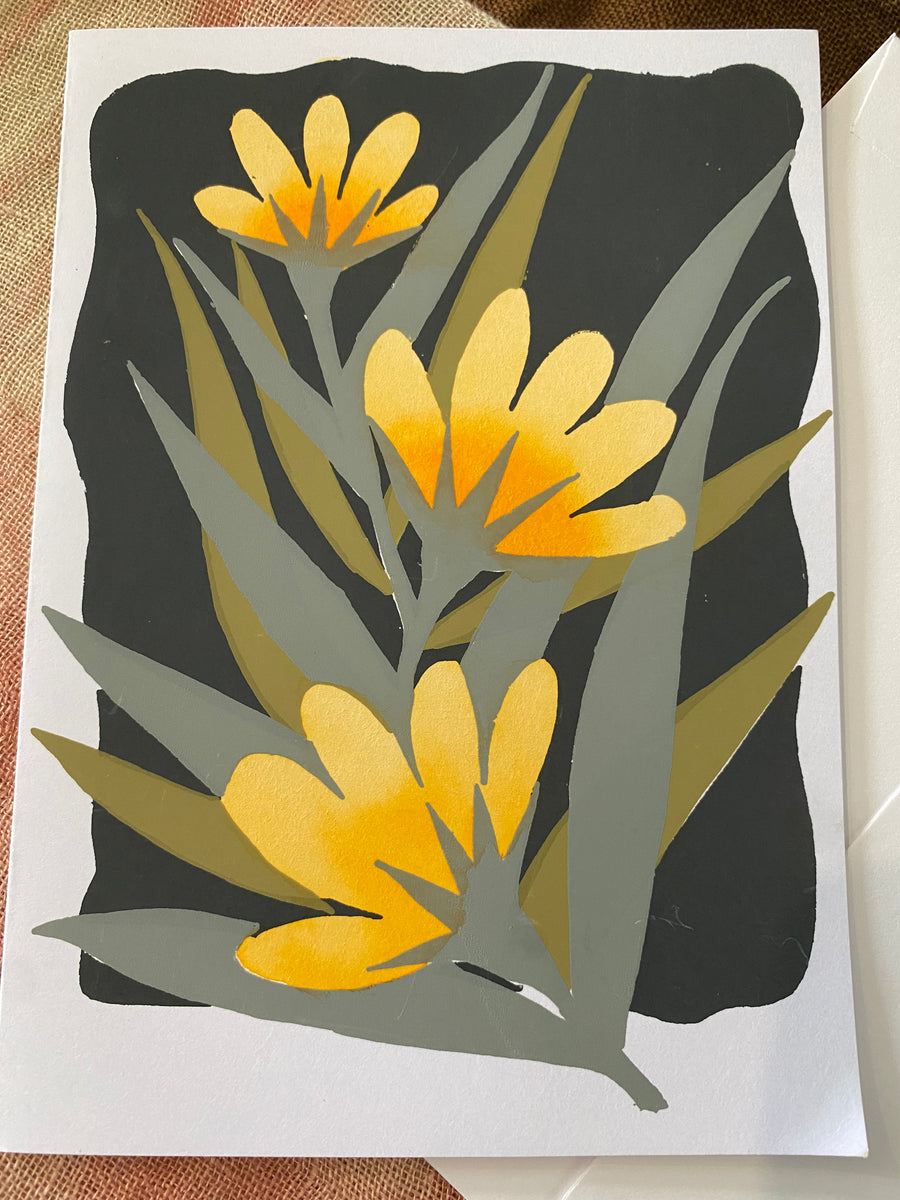 Golden Bloom – Fair Trade, Hand Screen Printed Greeting Card (Silence India)