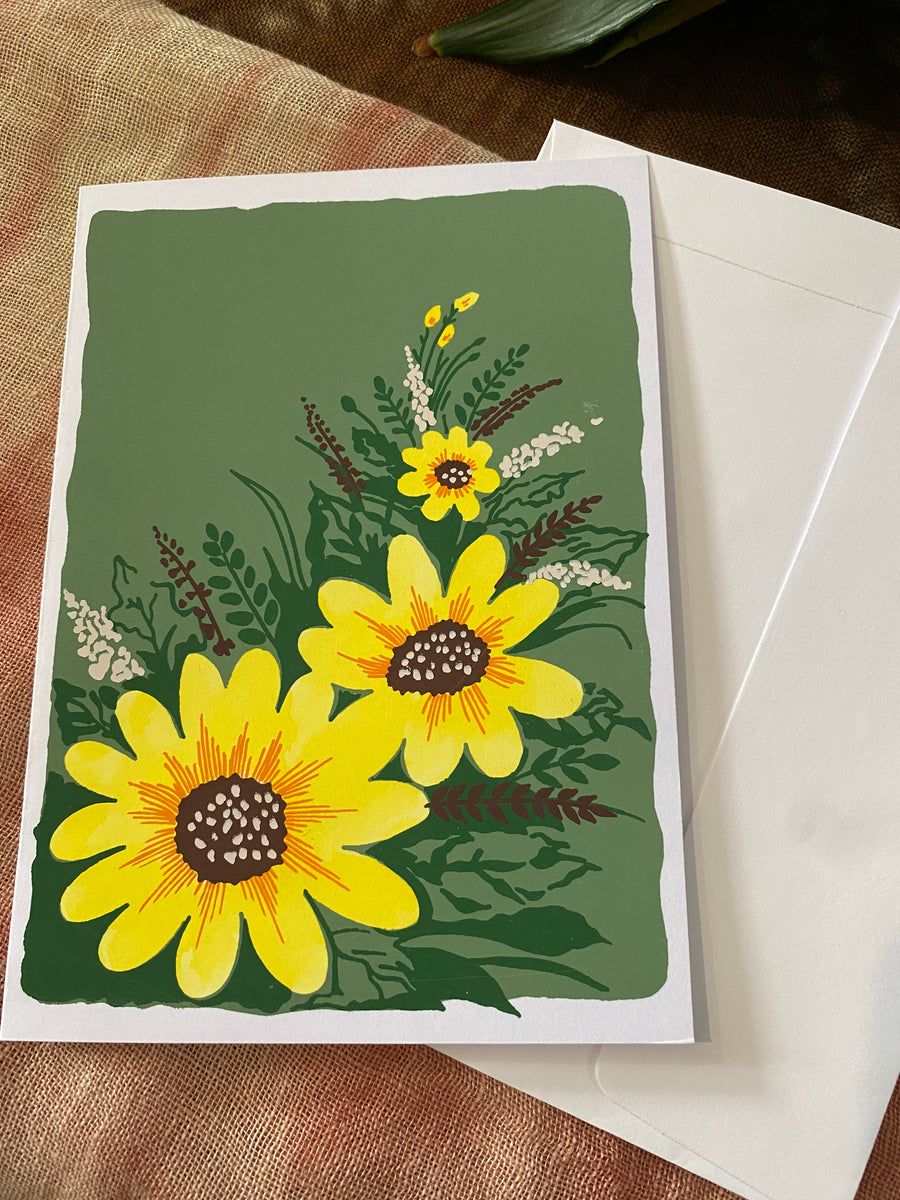 Sunflower Sunshine – Fair Trade, Hand Screen Printed, Greeting Card (Silence India)