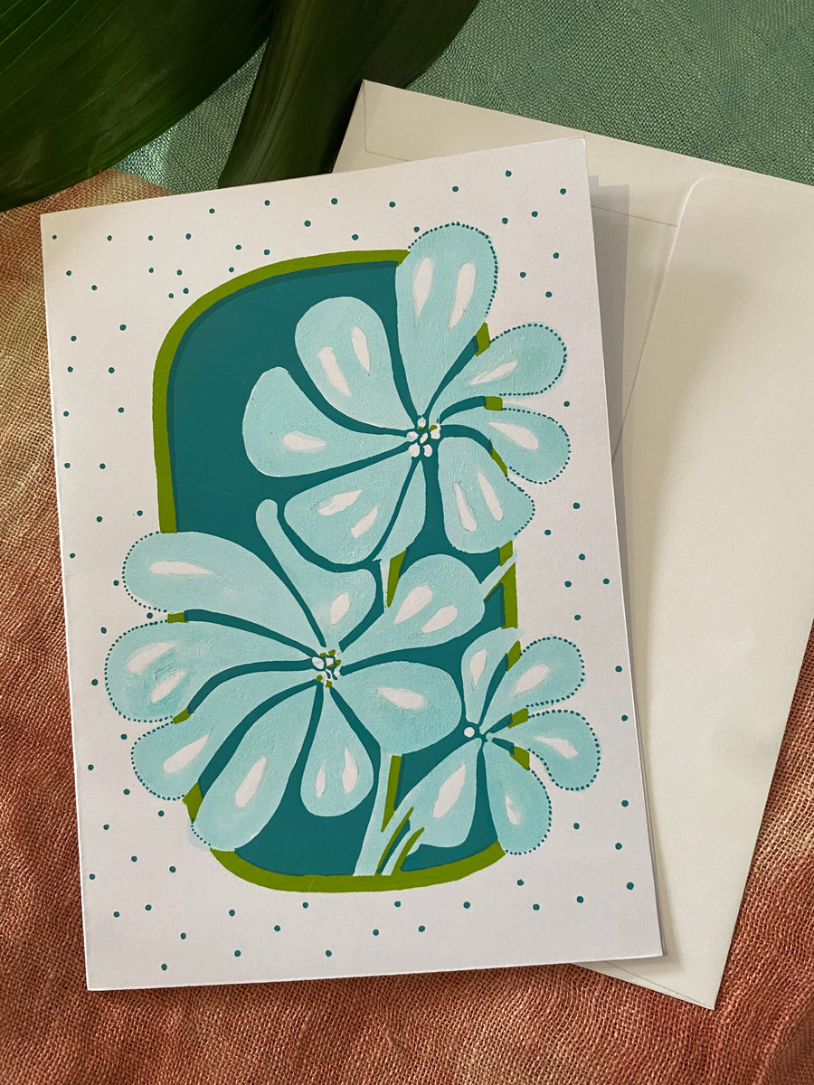 Retro Teal Bloom – Fair Trade, Hand Screen Printed Greeting Card (Silence India)