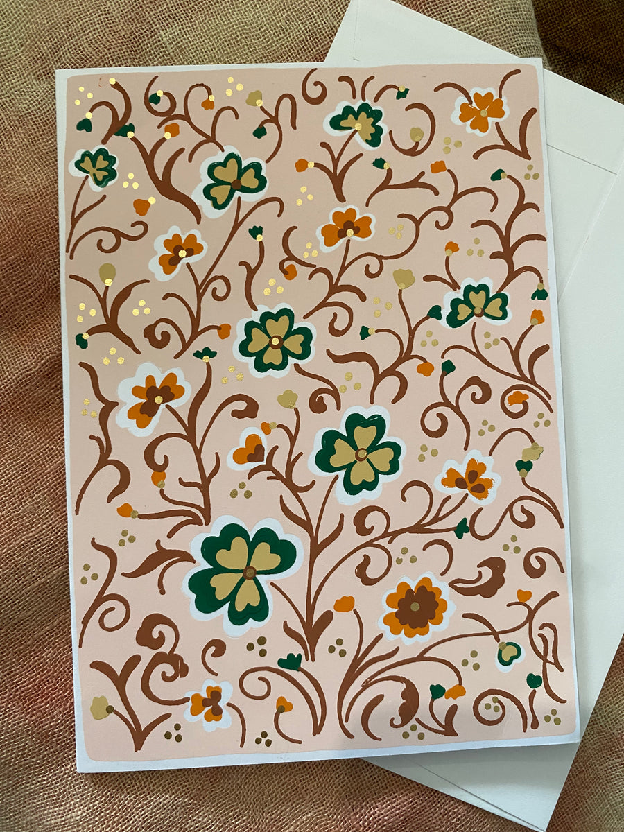 Boho Garden – Fair Trade, Hand Screen Printed,  Greeting Card (Silence India)