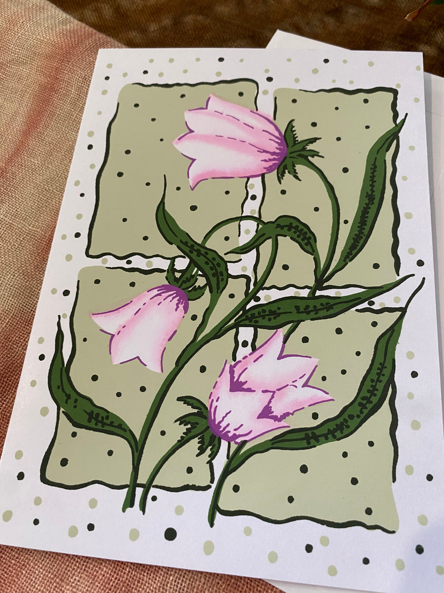 Bellflower Charm – Fair Trade, Hand Screen Printed, Greeting Card (Silence India)