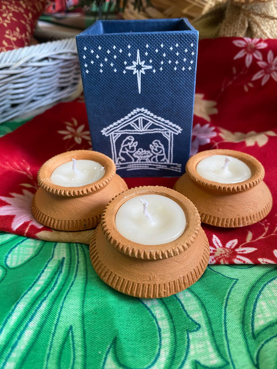Nativity Tealight Set – Fair Trade, Hand Painted Recycled Box with Soy T-Lights (Silence India)