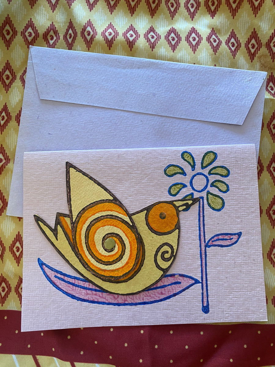 Fair Trade Moveable Hand painted- Bird Card 2- Assorted