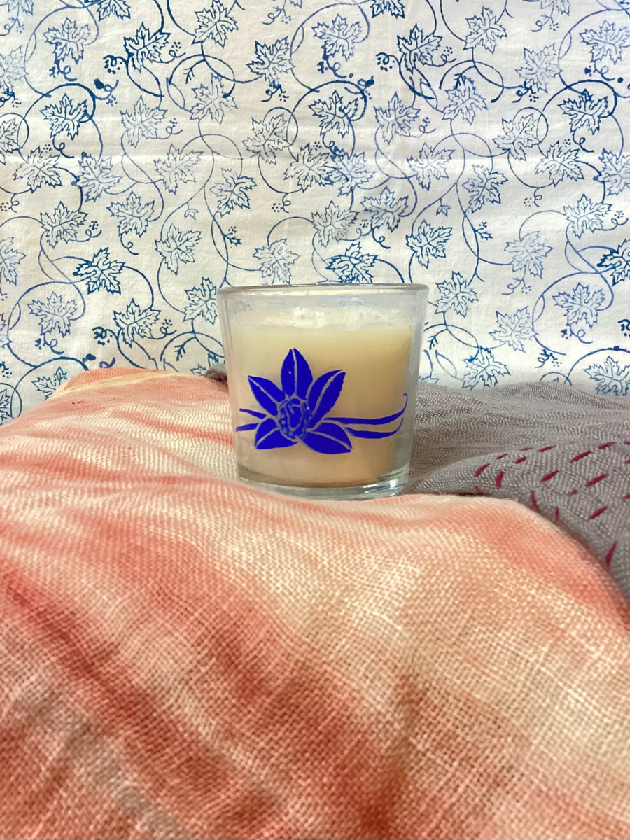 Refresh Vanilla Small Soy Candle – Fair Trade, Hand Painted Shot Glass (Silence India)