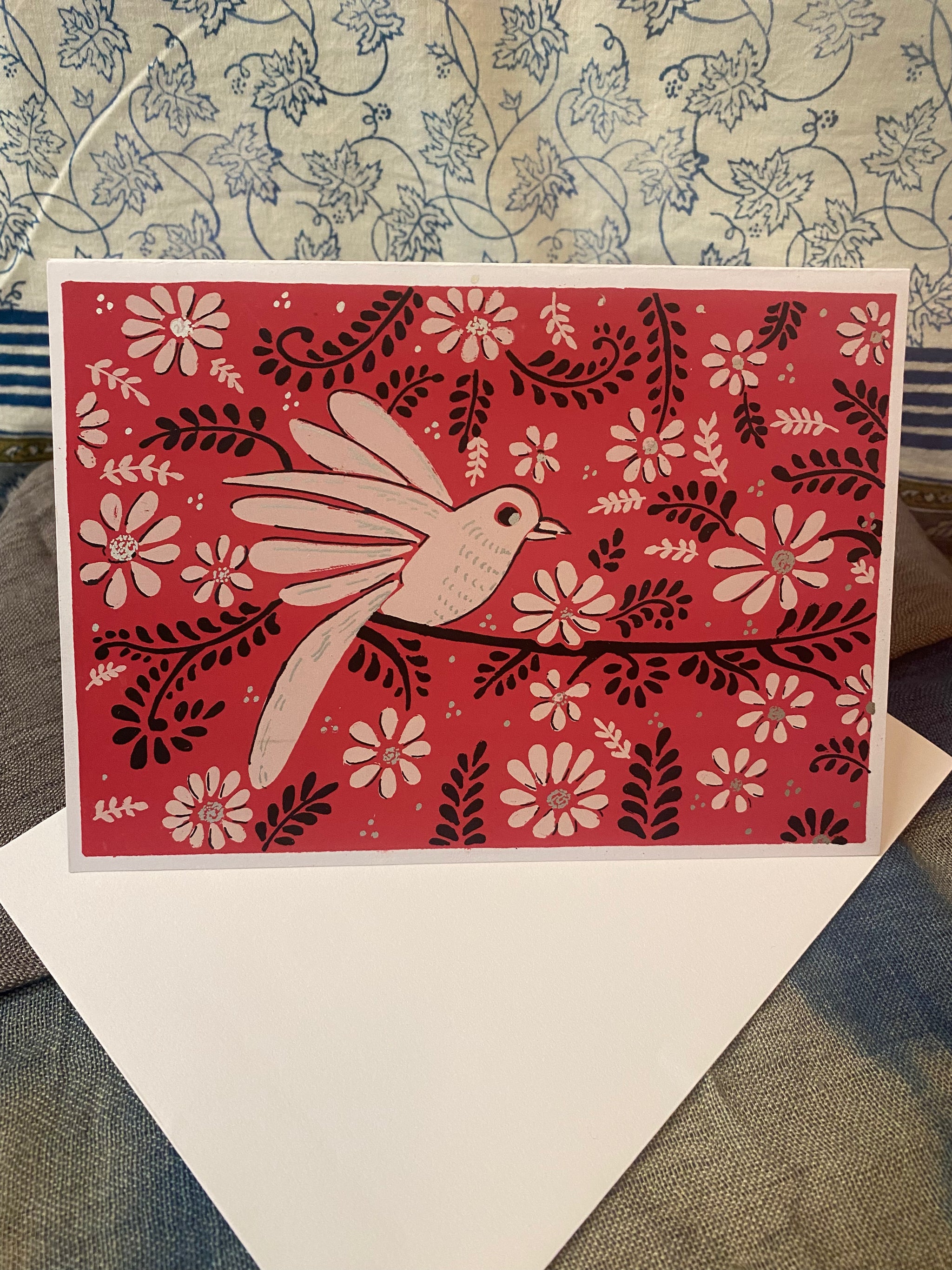 Blossom Songbird – Fair Trade, Hand Screen Printed , Hand Painted Greeting Card (Silence India)