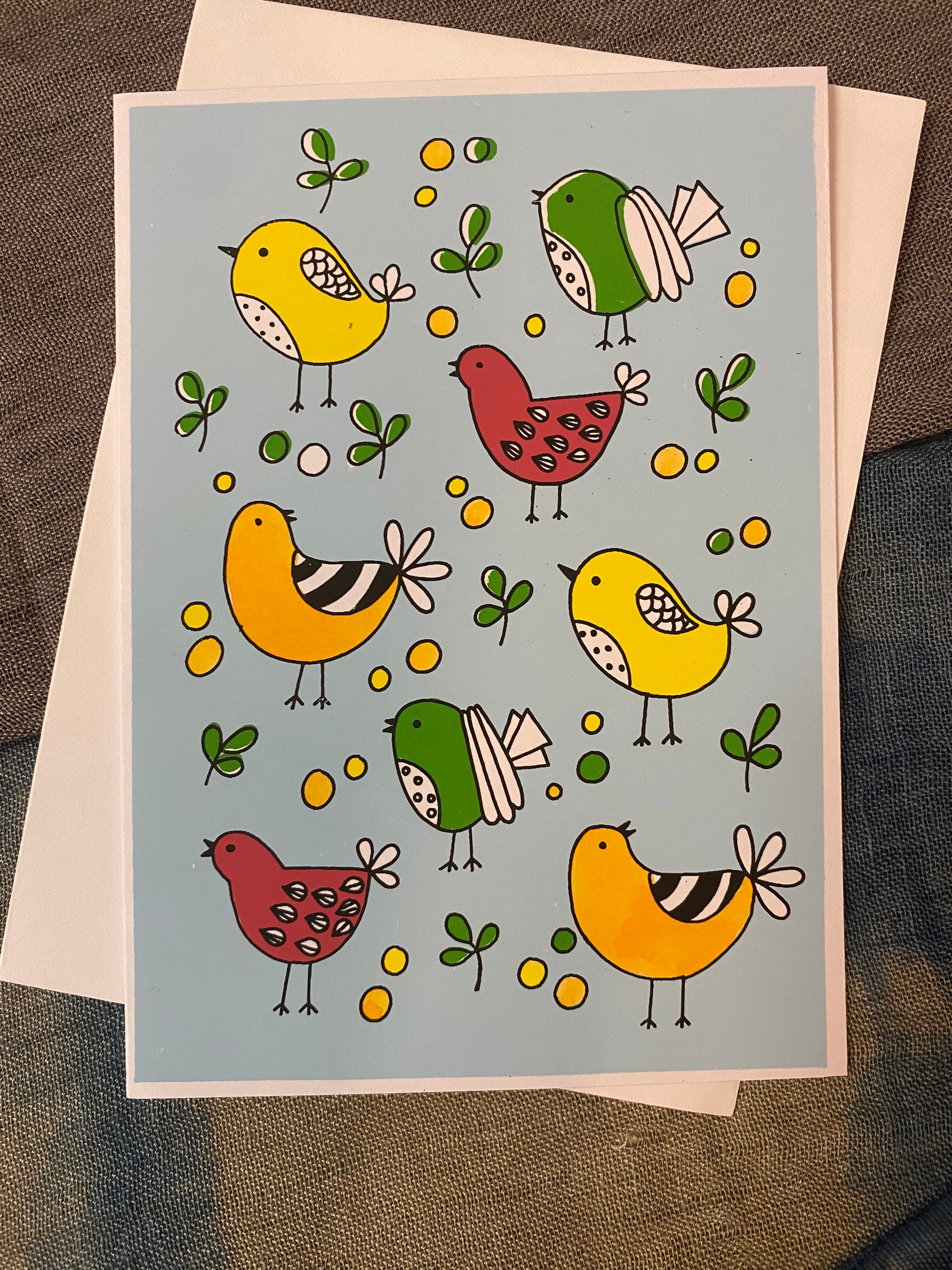 Happy Little Birds – Fair Trade, Hand Screen Printed, Hand Painted Greeting Card (Silence India)