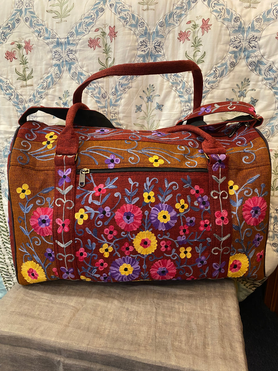 Large Embroidered Duffel - Travel Bag (Local Women's Handicraft -Nepal)