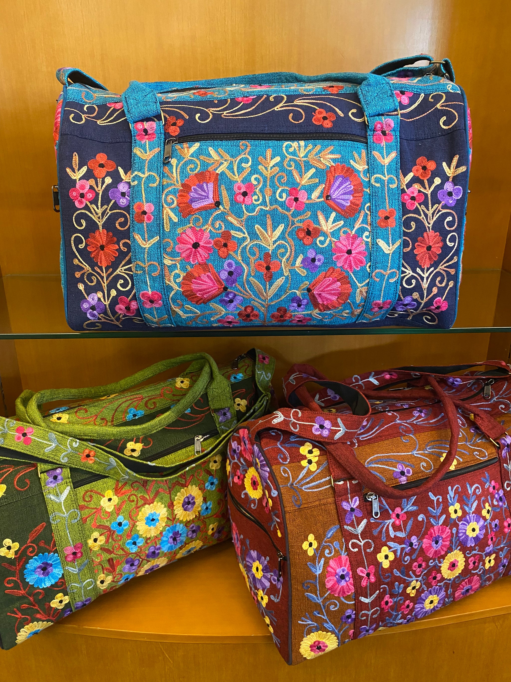 Large Embroidered Duffel - Travel Bag (Local Women's Handicraft -Nepal)
