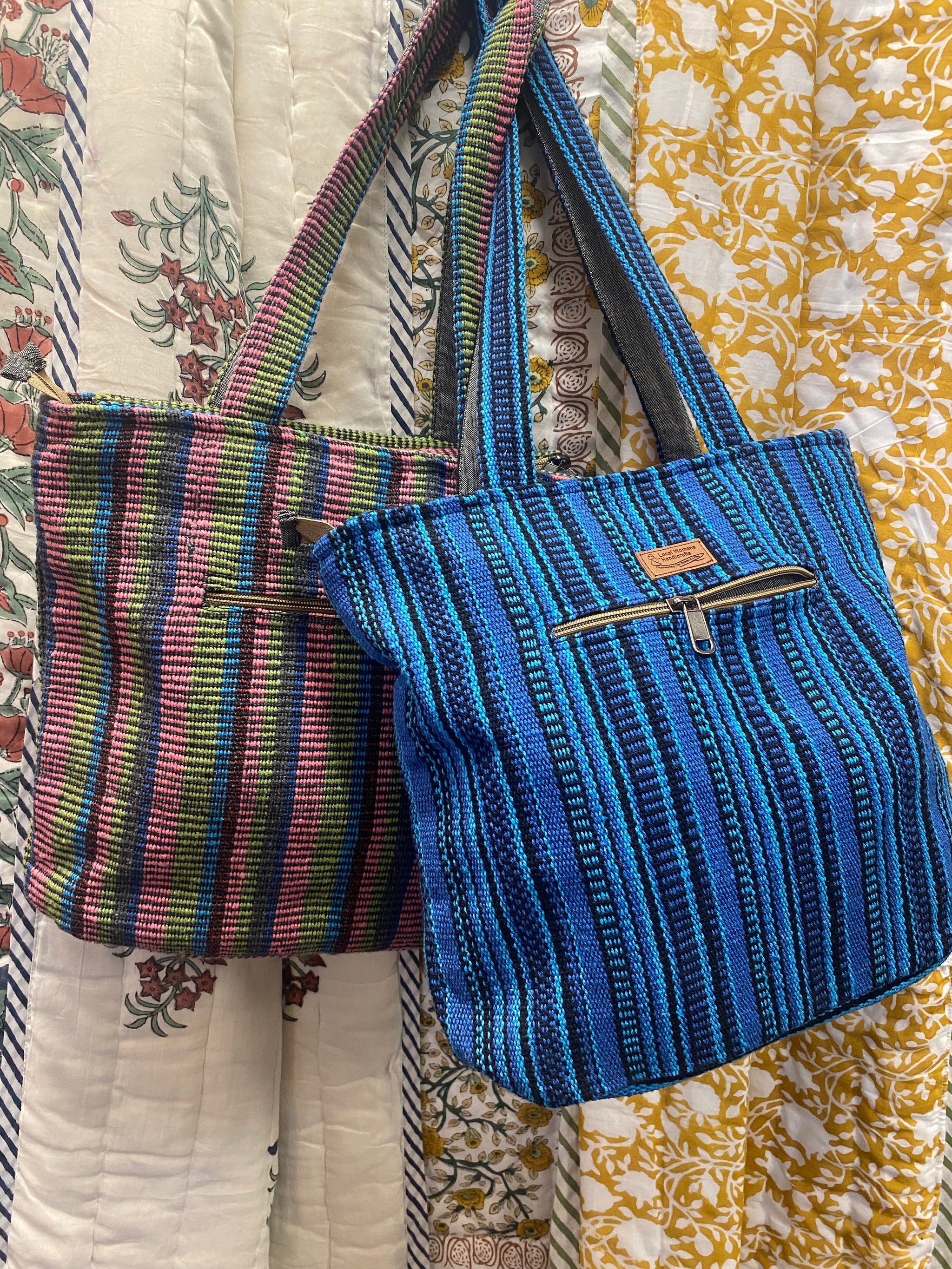 Small Handwoven Cotton Tote Handbag (Local Women's Handicraft -Nepal)