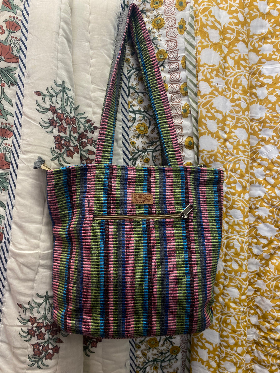 Small Handwoven Cotton Tote Handbag (Local Women's Handicraft -Nepal)