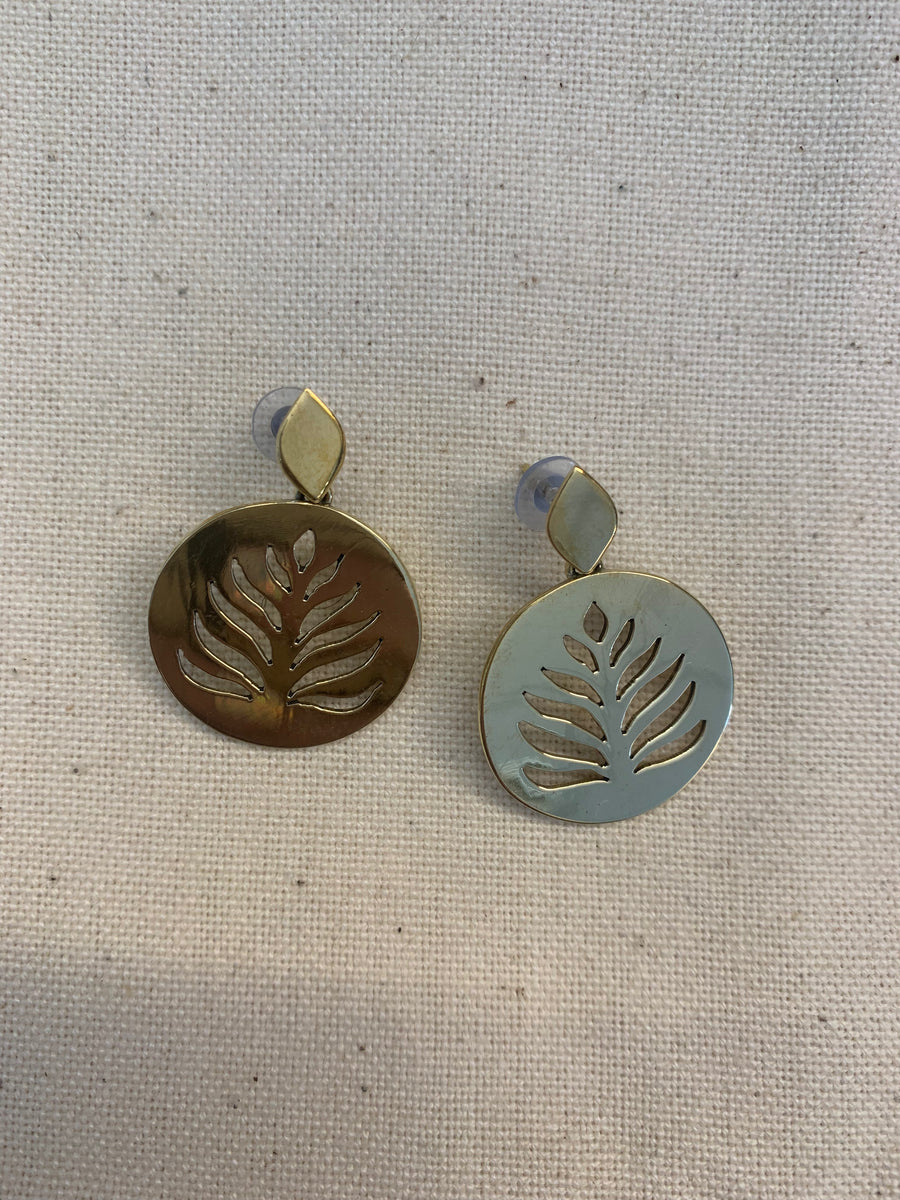 Handcrafted Brass Fern Stud Earrings – Timeless Artisan Statement Jewellery (ACP Nepal)