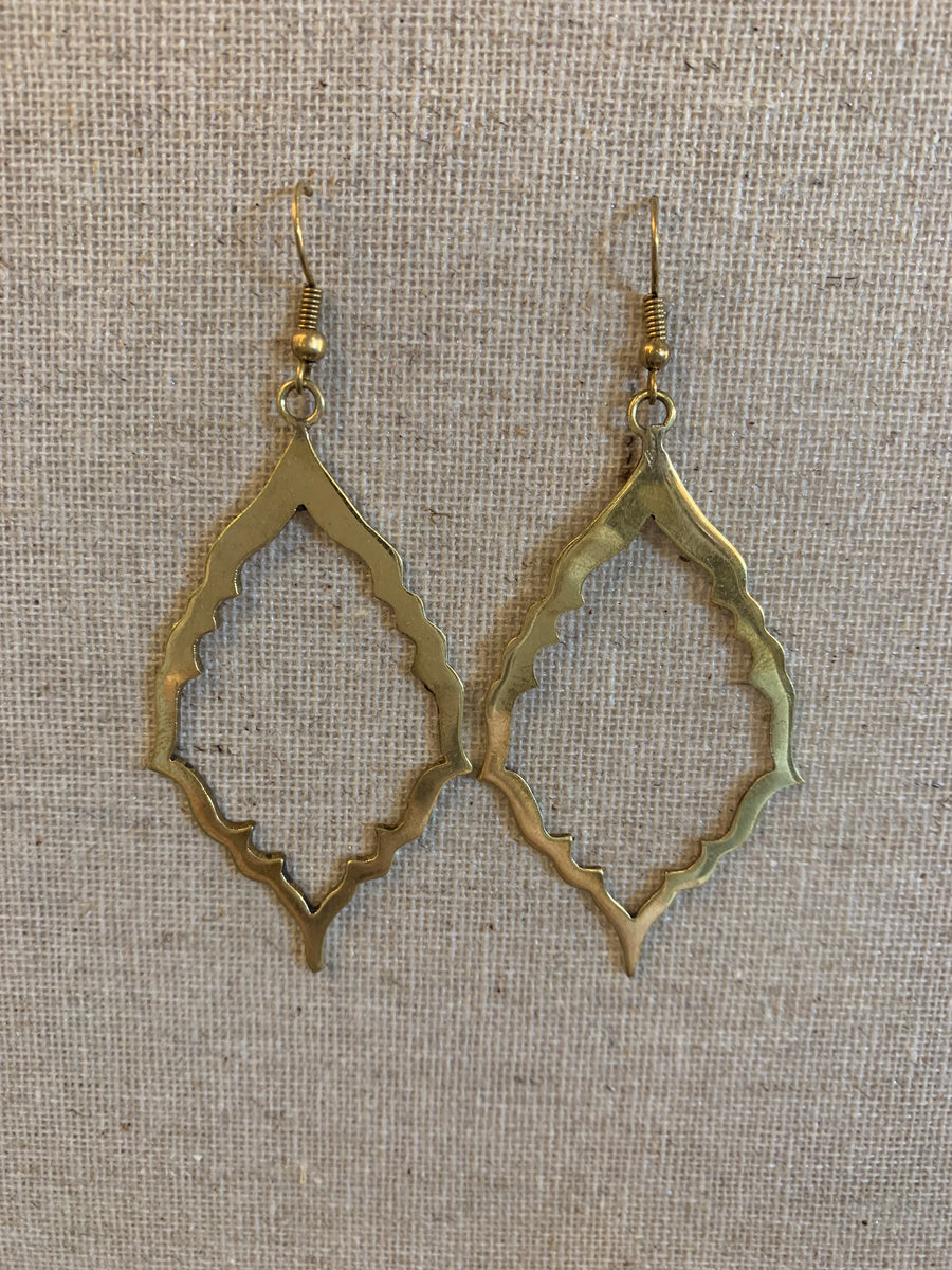 Handcrafted Brass Architectural Fragment Earrings – Timeless Artisan Statement Jewellery (ACP Nepal)