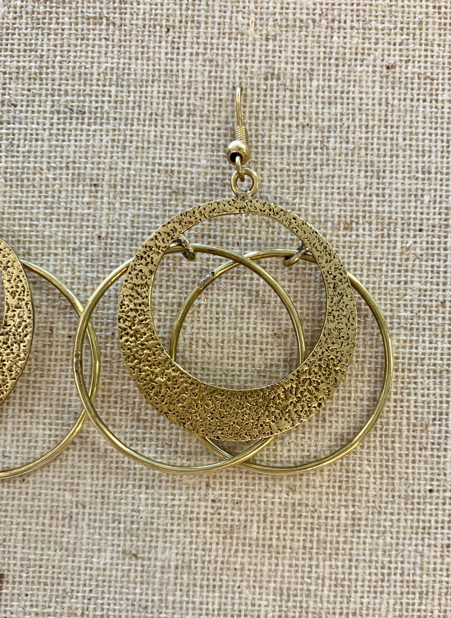 Handcrafted Brass Fine Stacked Circle Earrings – Timeless Artisan Statement Jewellery (ACP Nepal)
