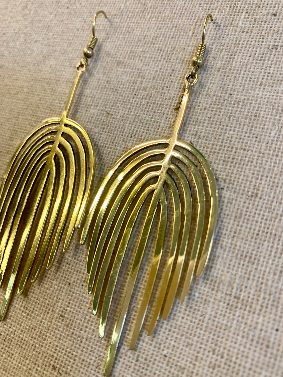Handcrafted Brass Feather Eye Earrings – Timeless Artisan Statement Jewellery (ACP Nepal)