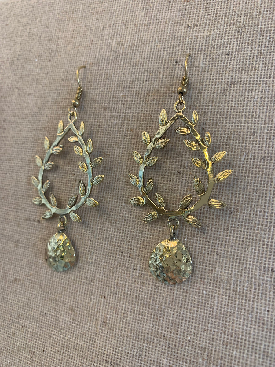 Handcrafted Brass Golden Garden Drop Earrings – Timeless Artisan Statement Jewellery (ACP Nepal)