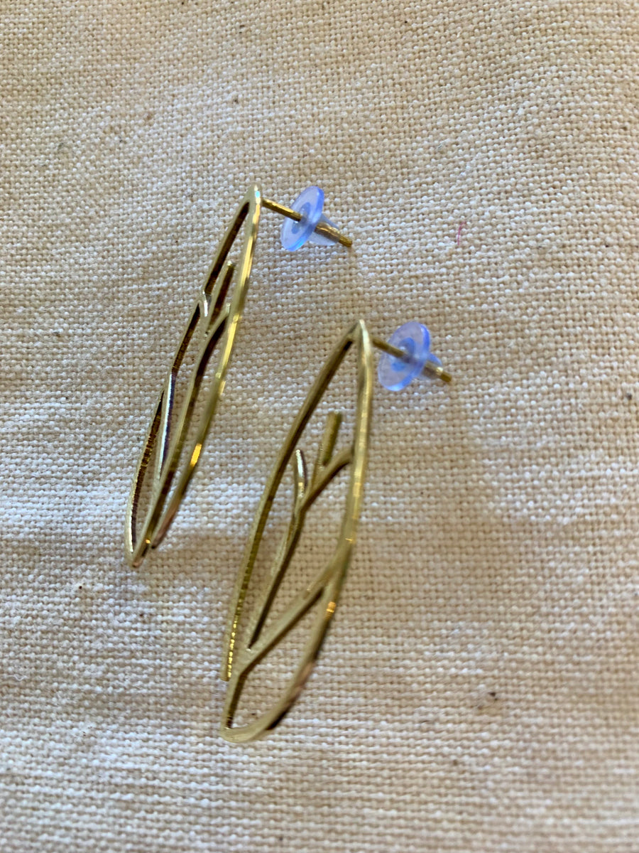 Handcrafted Brass Golden Leaf Stud Earrings – Timeless Artisan Statement Jewellery (ACP Nepal)