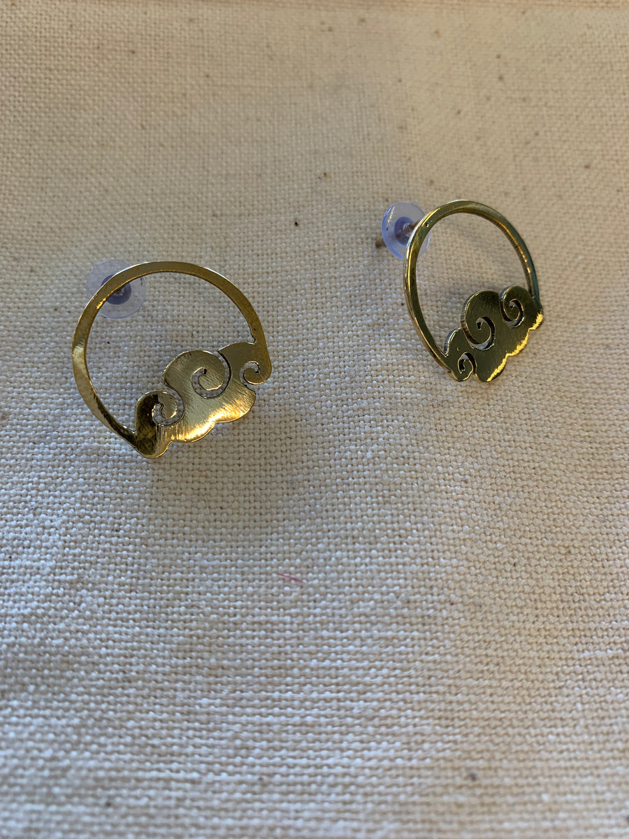 Handcrafted Brass Swirling Cloud Stud Earrings – Timeless Artisan Statement Jewellery (ACP Nepal)