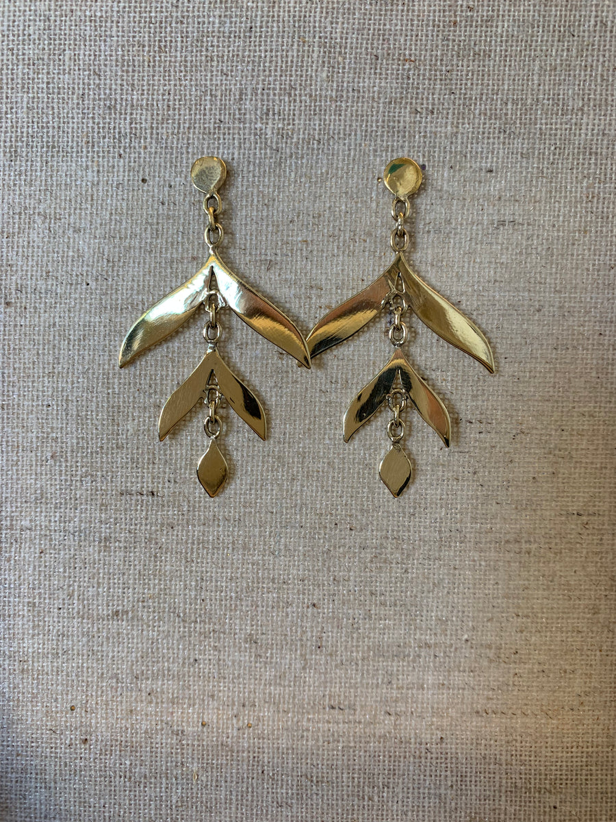 Handcrafted Brass Golden Leaf Drop Stud Earrings – Timeless Artisan Statement Jewellery (ACP Nepal)