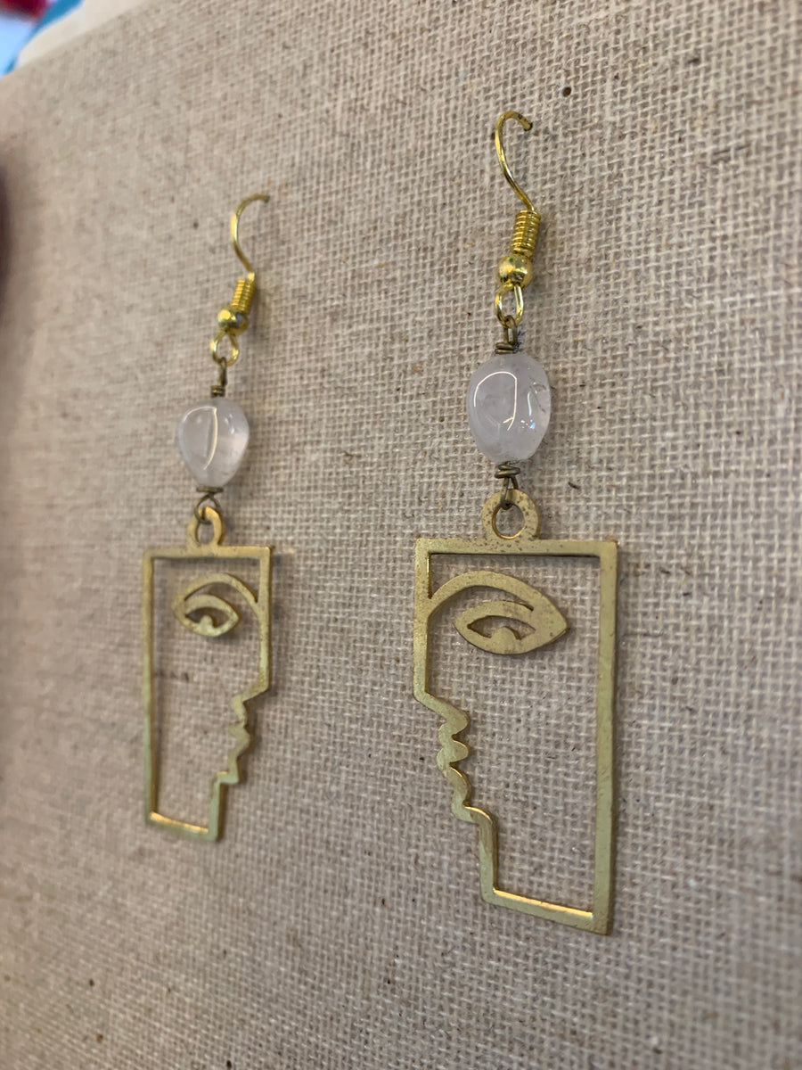 Handcrafted Brass Cubilism Style Line Face Earrings – Timeless Artisan Statement Jewellery (ACP Nepal)