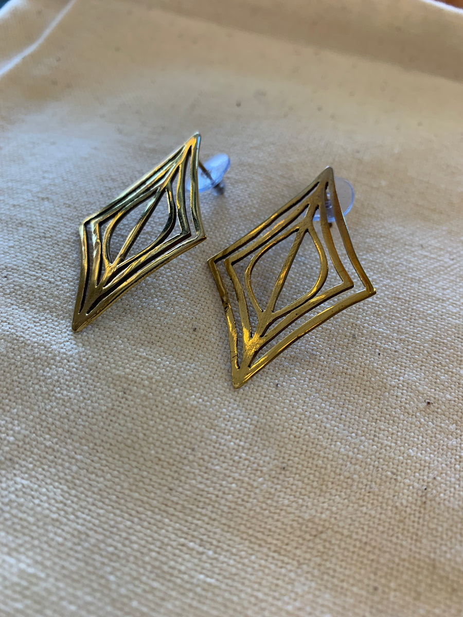 Handcrafted Brass Diamond Drop Stud Earrings – Timeless Artisan Statement Jewellery (ACP Nepal)