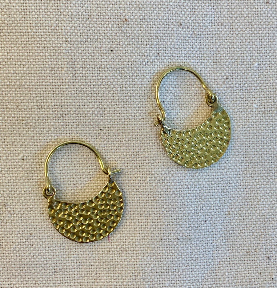 Handcrafted Brass Textured Half Moon Hoop Earrings – Timeless Artisan Statement Jewellery (ACP Nepal)