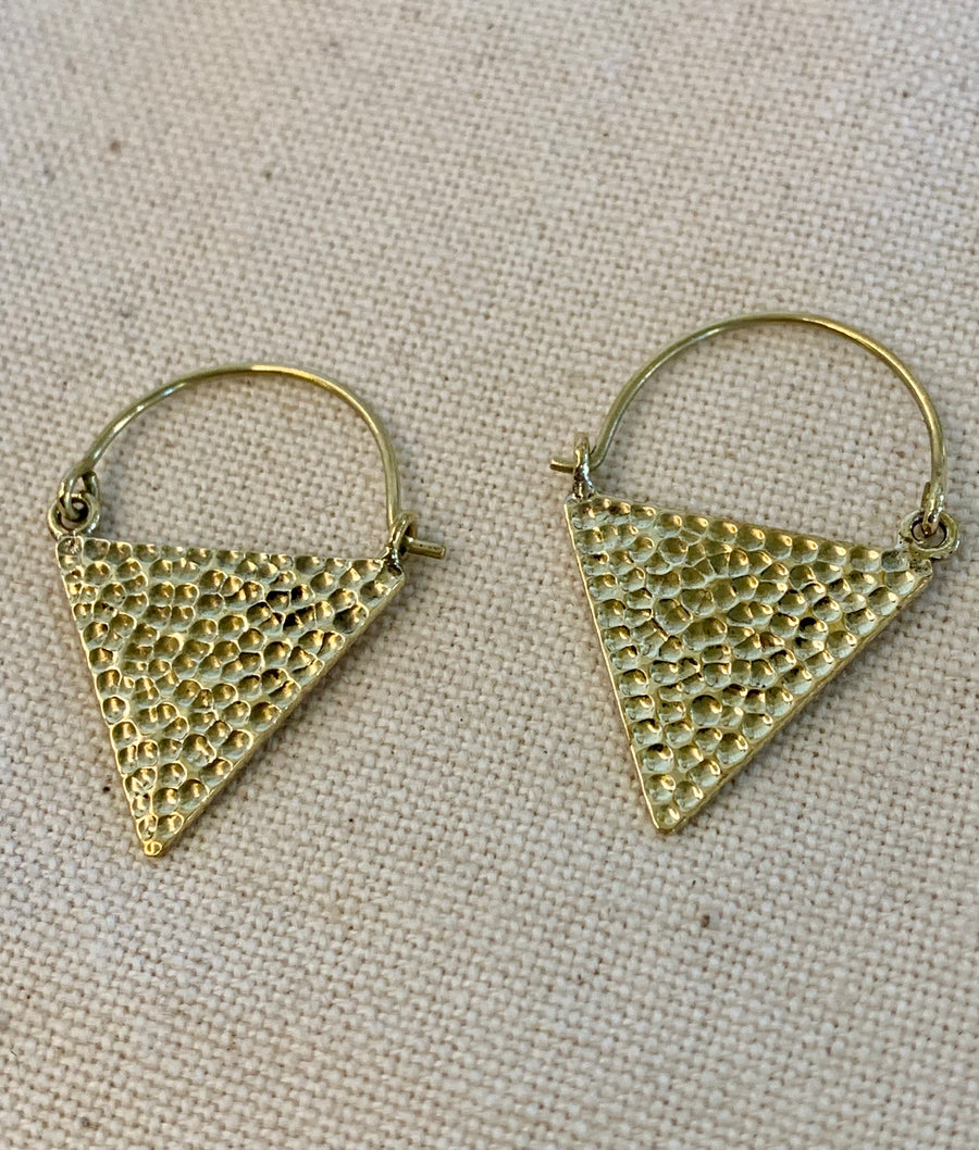 Handcrafted Brass Textured Triangle Hoop Earrings – Timeless Artisan Statement Jewellery (ACP Nepal)