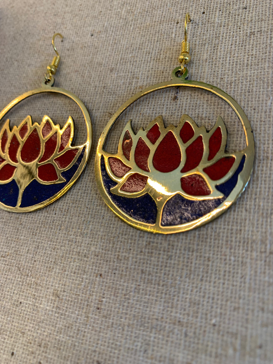 Handcrafted Brass Enamelled Lotus Earrings – Timeless Artisan Statement Jewellery (ACP Nepal)