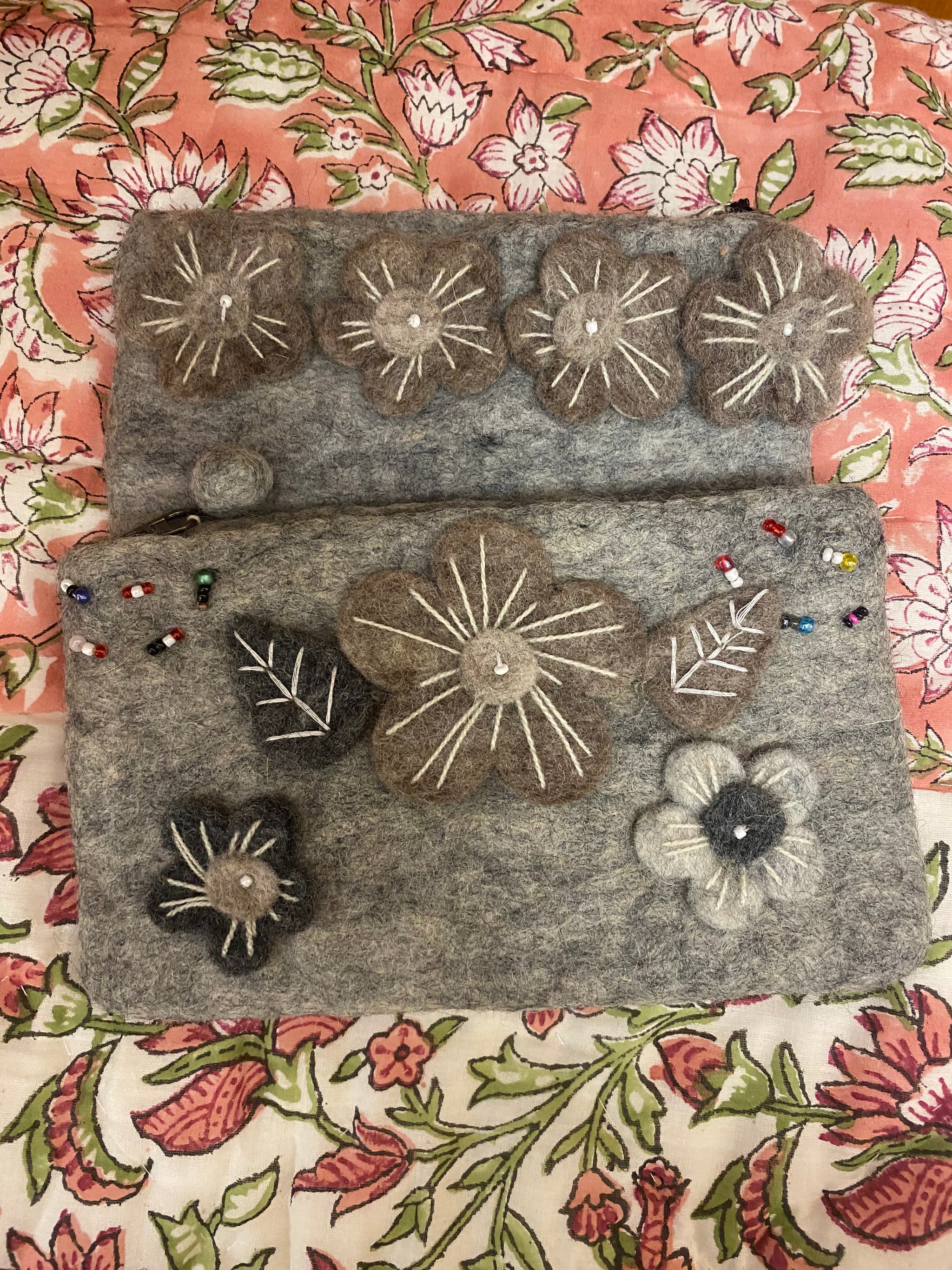 Wool & Felt Floral Purse – Fair Trade Hand-Embroidered Zip Pouch (Local Women's Handicrafts Nepal)