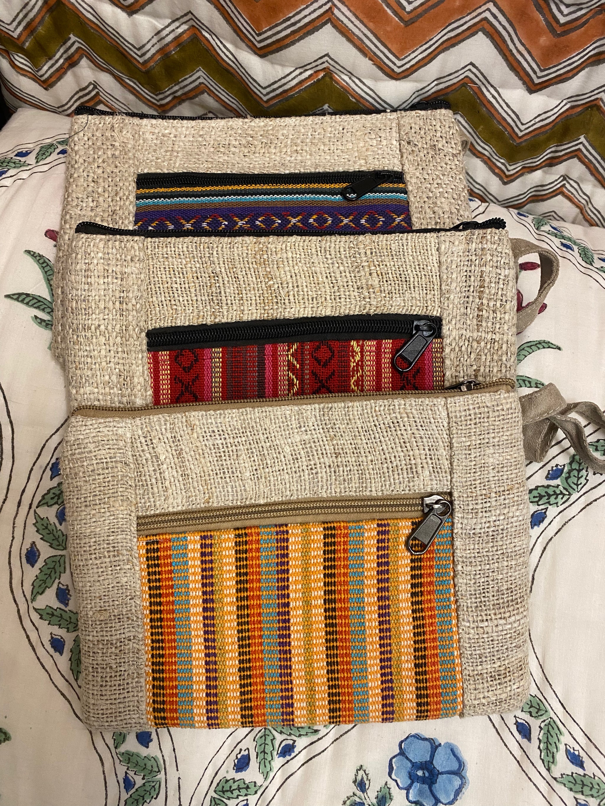 Hemp & Cotton Clutch Purse – Fair Trade Zip Wallet with Wrist Loop (Local Women's Handicrafts - Nepal)