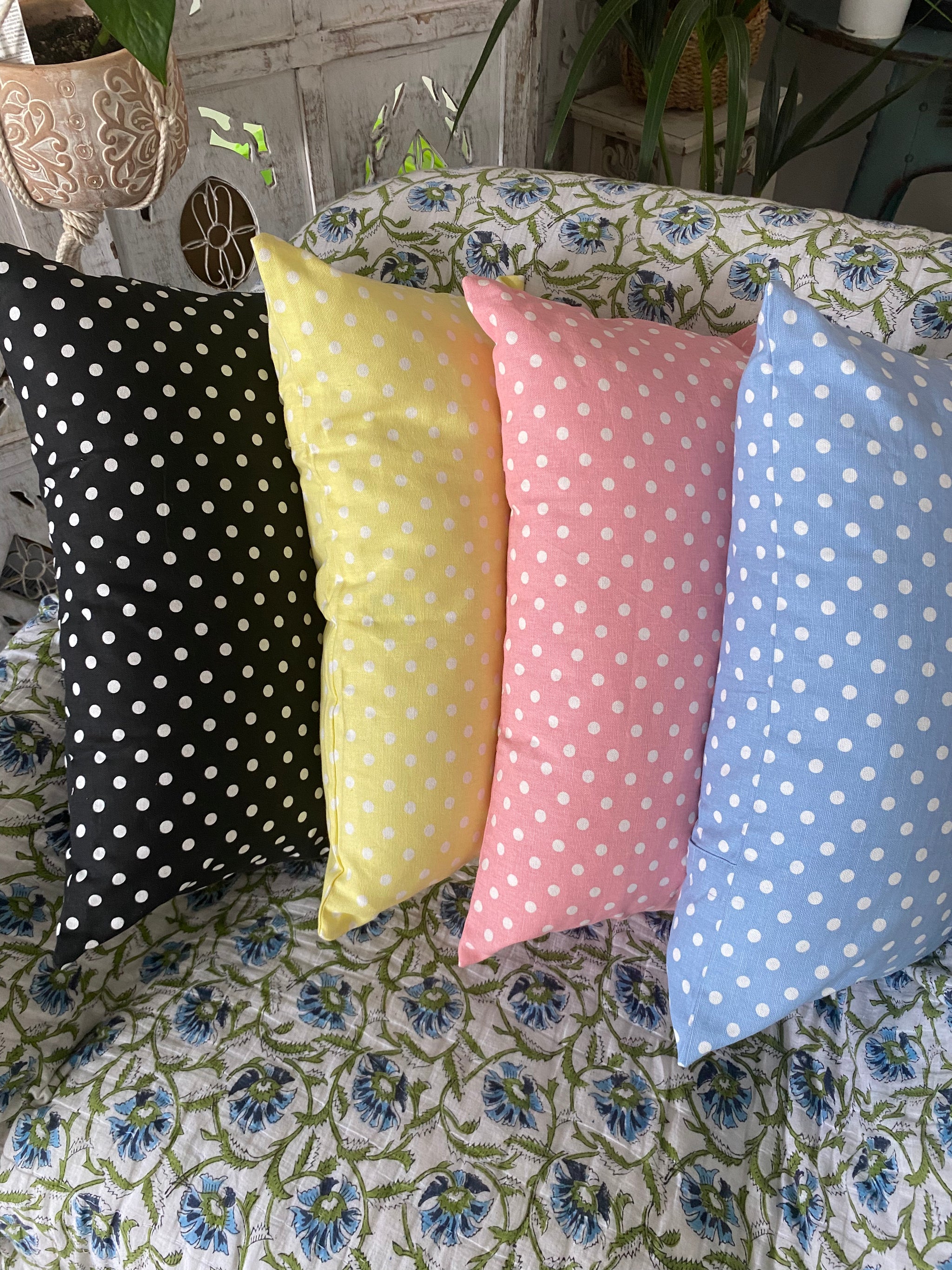 Fair Trade Cushion - Dots, Pink, Yellow, Blue, Black