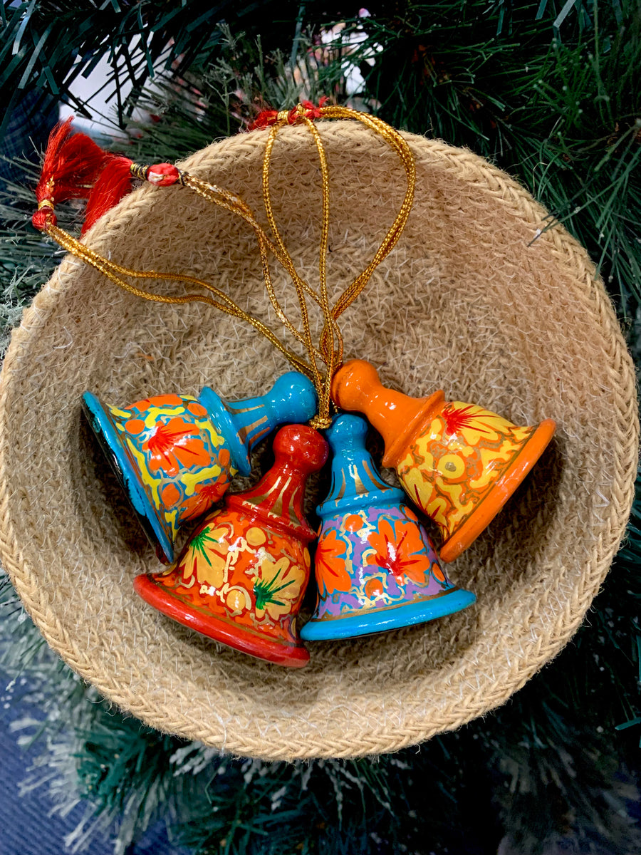 Hand Painted Wooden Small Bell Decoration – Fair Trade Kashmiri Christmas Ornament