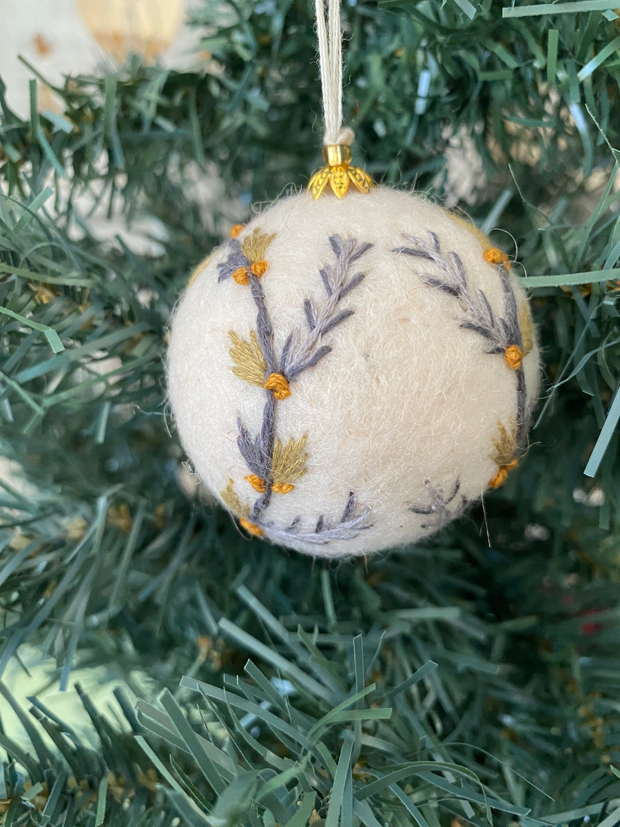 Embroidered Felt Christmas Leaf Ball Ornament – Handcrafted Fair Trade Holiday Décor (ACP Nepal)