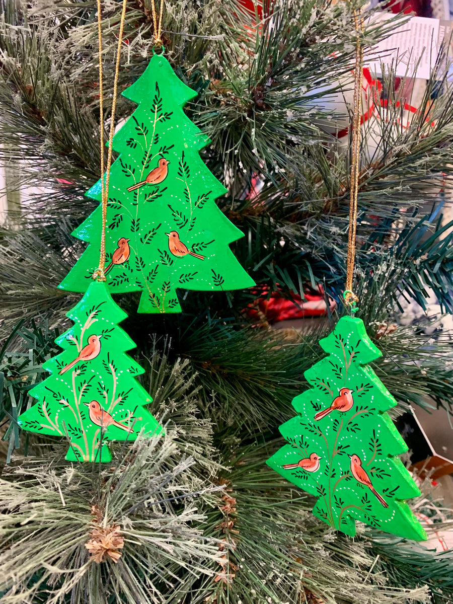 Hand Painted Wooden Medium Christmas Tree Decoration - Tree of Life Bird Design – Fair Trade Kashmiri Christmas Ornament